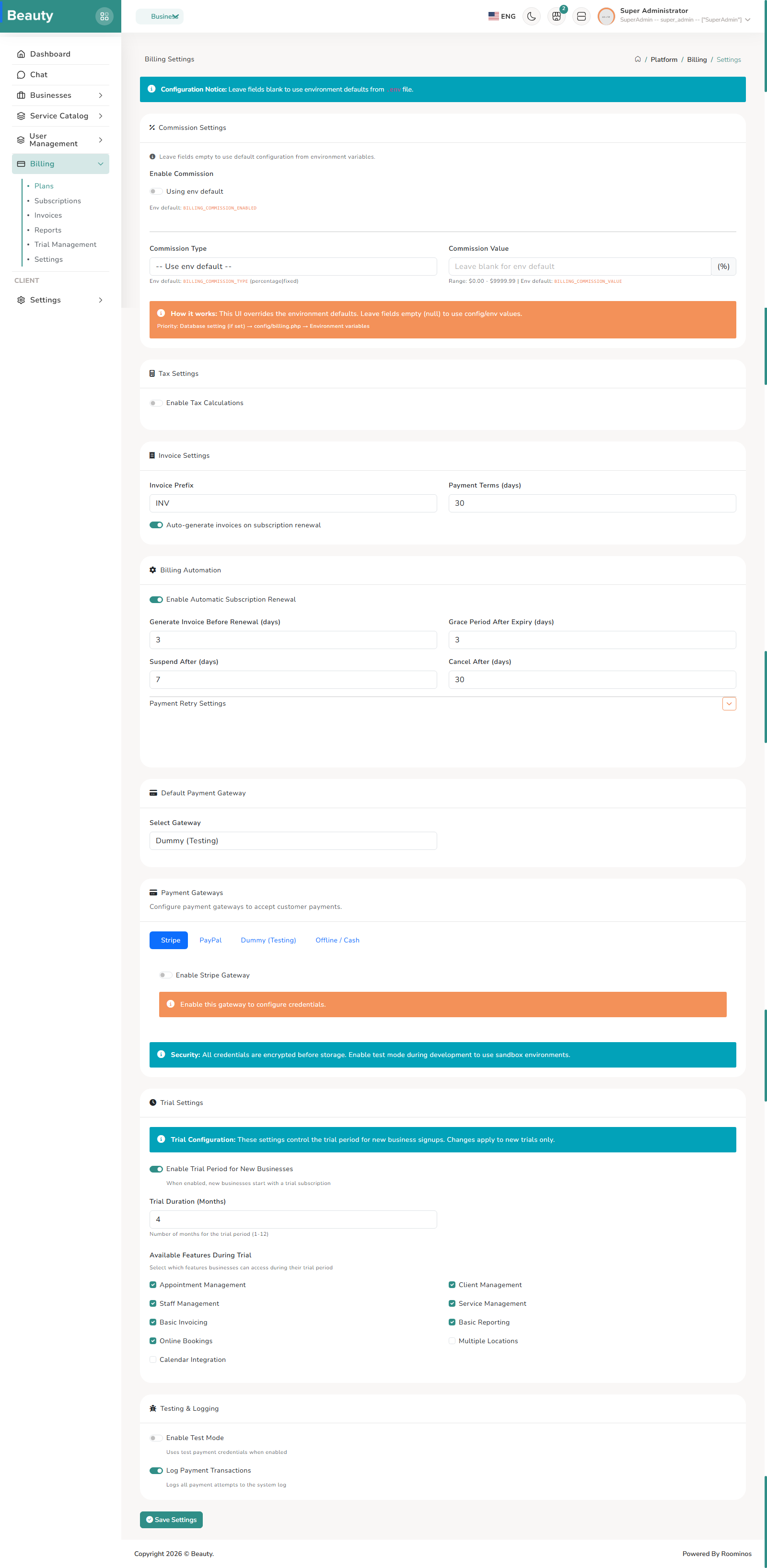 Billing / Settings screenshot 1