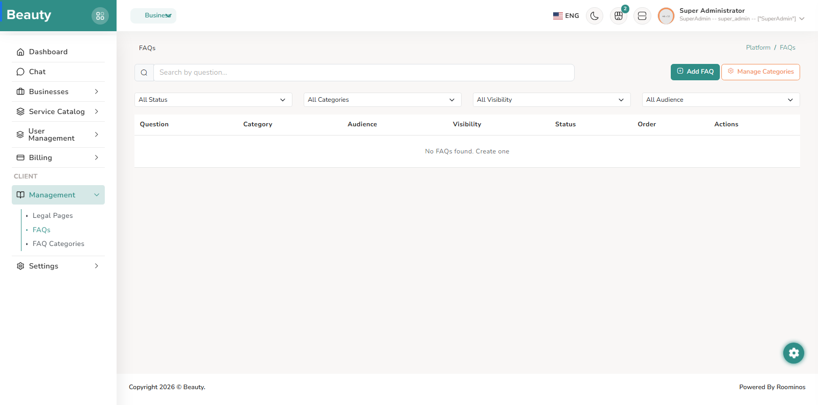 Management / FAQs screenshot 1