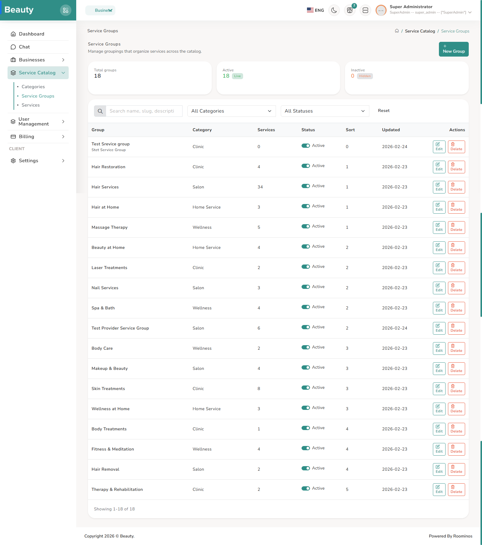 Service Catalog / Service Groups screenshot 1
