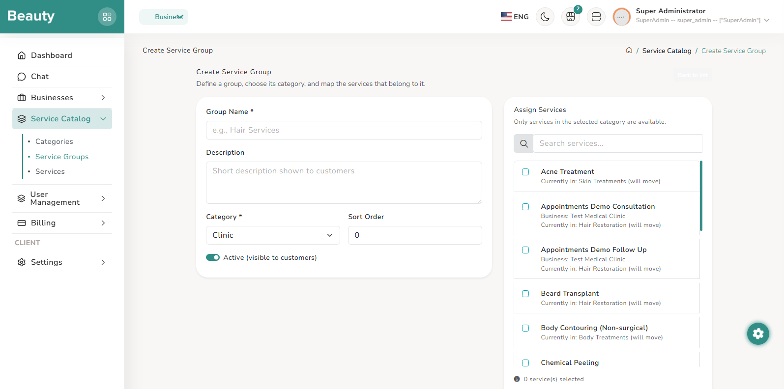 Service Catalog / Service Groups screenshot 2