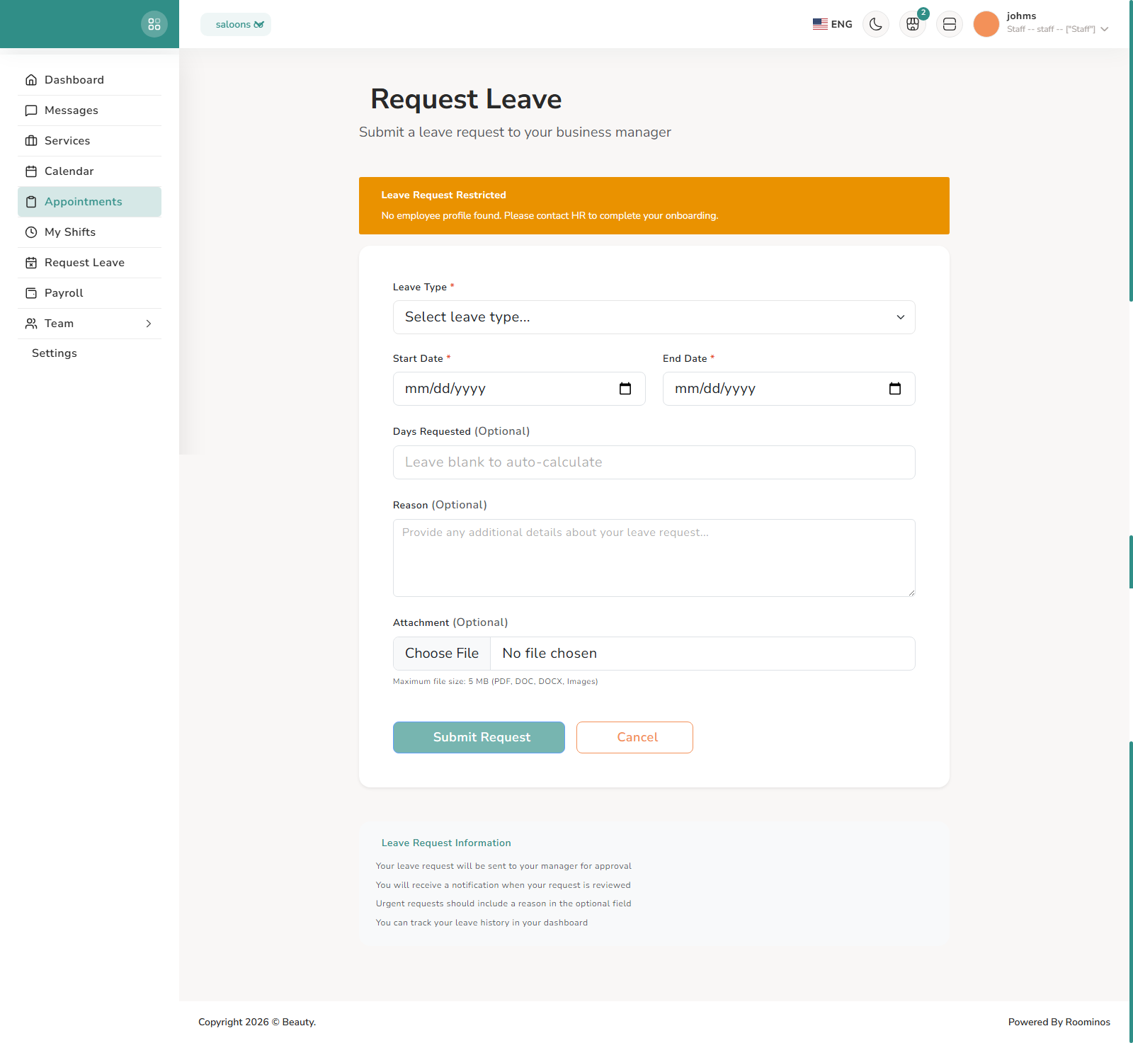 Leave Request screenshot 1
